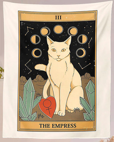 Cat Tarot Tapestry, The Empress. 39"x27" White Cat Fabric Wall Hanging