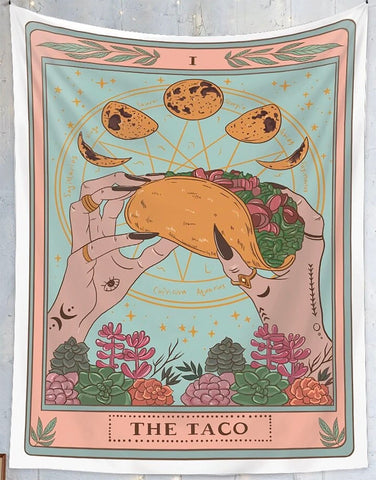 Taco Tarot Tapestry. 39"x27" Fabric Wall Hanging