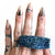Two Finger Knuckle Duster Rings. Iridescent Blue Druzy, Carved Stone Rings