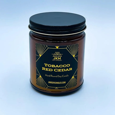 Tobacco Red Cedar Candle: JKM Soy Candles - Large 9oz Size