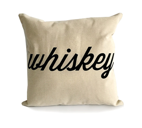 Whiskey Throw Pillow, Script Silkscreen Print. Well Done Goods by Cyberoptix