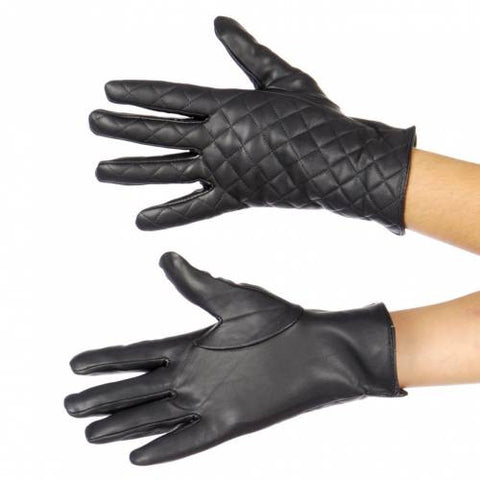 Quilted Vegan Leather Gloves, Dark Grey Winter Gloves, by Well Done Goods