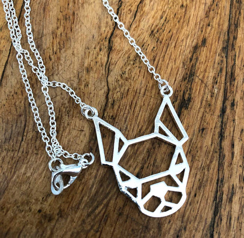 Wireframe Boston Terrier Necklace, silver.